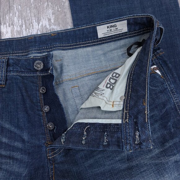 Buffalo Jeans Mens 36x34 Blue Denim King Bootcut Dark Wash Western Pants - Picture 7 of 8